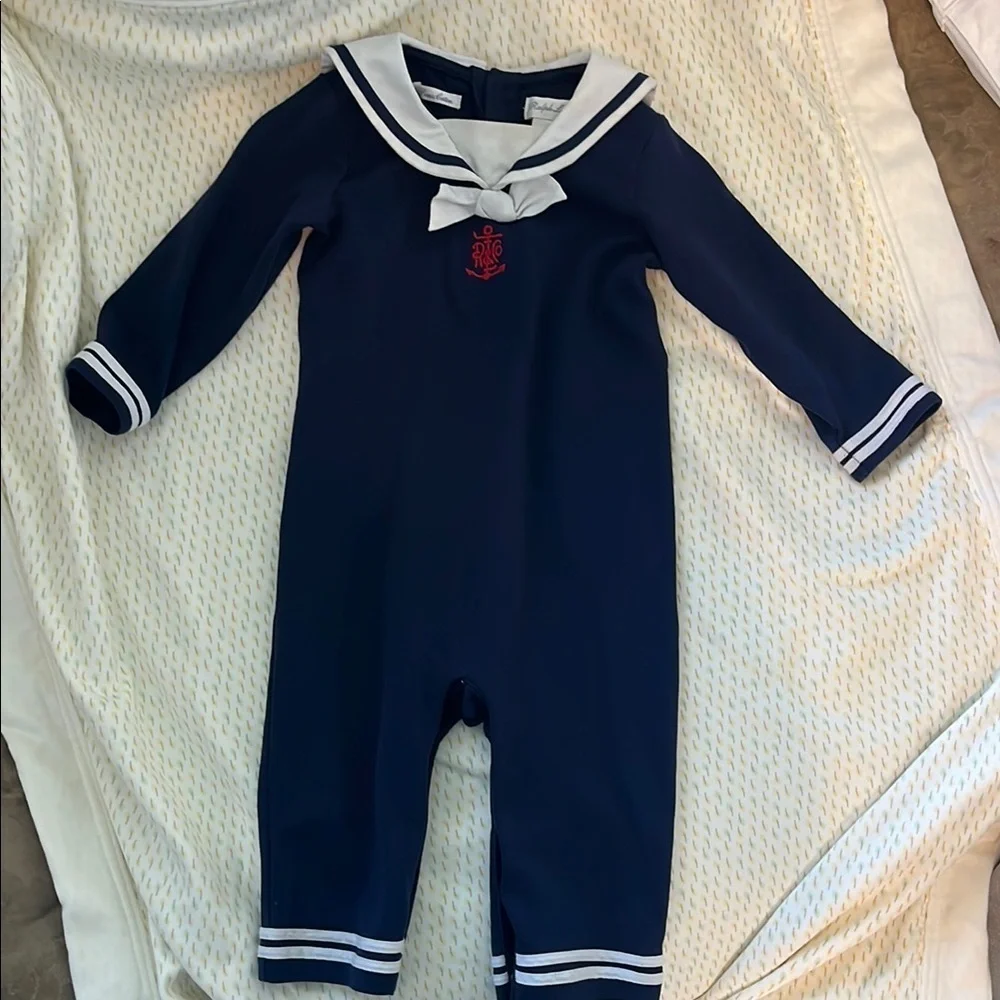 Vintage Ralph Lauren One Piece Nautical Onesie Bow Tie Embroidered RL Logo 9 mos